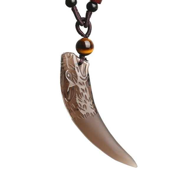 Natural Black & White Obsidian Wolf Tooth Couple Pendant Necklace