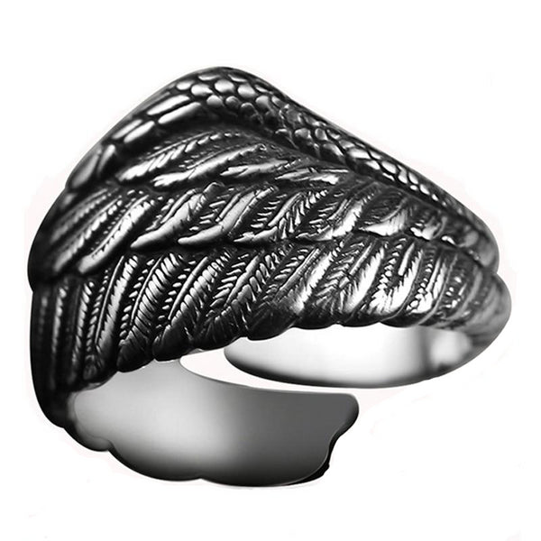 925 Sterling Silver Adjustable Eagle Wing Feather Ring for Men