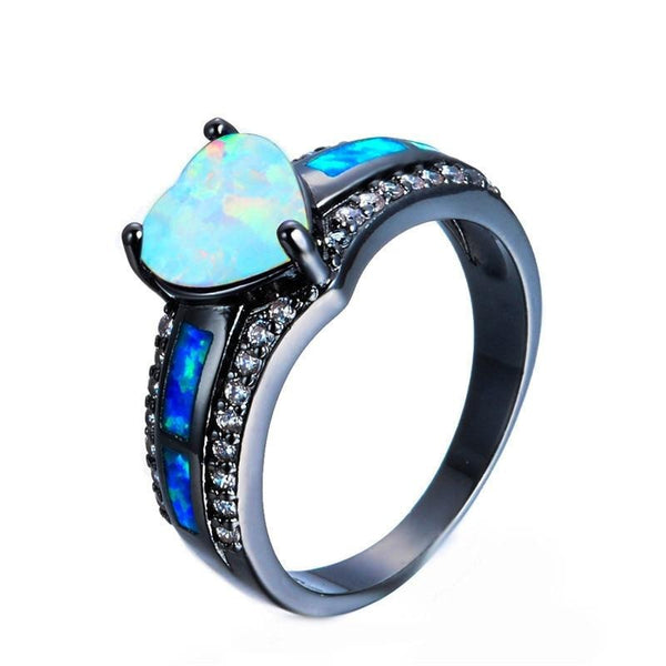 Heart Fire Opal & Cubic Zirconia Black Gold-Filled Engagement Ring