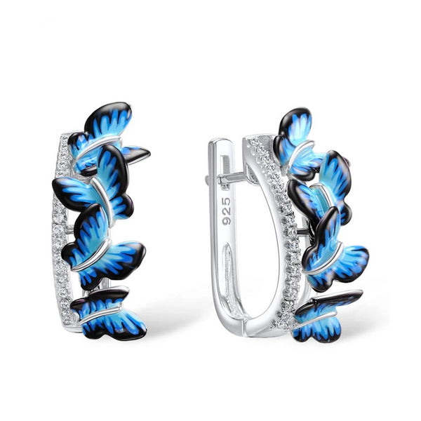 925 Sterling Silver Cubic Zirconia Stud Blue Butterfly Earrings