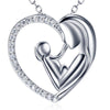 925 Sterling Silver Mother and Baby Heart Pendant Necklace