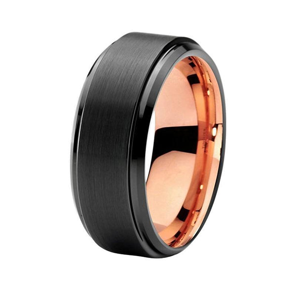 Unisex Two Tone Brushed Black Rose Gold Tungsten Wedding Ring