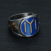 16.5mm Silver, Gold, Black, and Blue Accented Stainless-Steel Ottomans Seal Kayi Ertugrul Men’s Wedding Band - Innovato Store