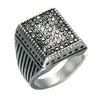 Triple Toned Vintage Stainless Steel Signet Square Men’s Wedding Band