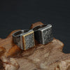 Triple Toned Vintage Stainless Steel Signet Square Men’s Wedding Band