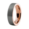 Pipe Cut Silver Brushed Tungsten Carbide with Rose Color Plated Lining Wedding Ring