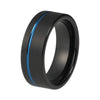 Men's 8mm Blue & Black Tungsten Carbide Matte Finish Offset Line Grooved Pipe Cut Wedding Band - Innovato Store