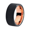 8mm Black Brushed Matte Tungsten with Smooth Edges and Rose Colored Tungsten Inner Ring - Innovato Store