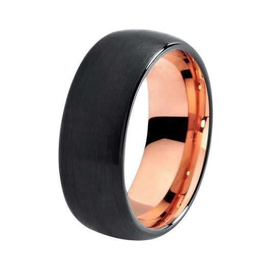 Black Tungsten Carbide Brushed Matte Center with Rose Colored Gold Coated Wedding Ring - Innovato Store