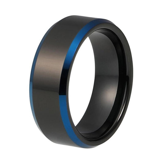 8mm Men’s Black Polished Tungsten Carbide Blue Plated Beveled Edges Wedding Band - Innovato Store