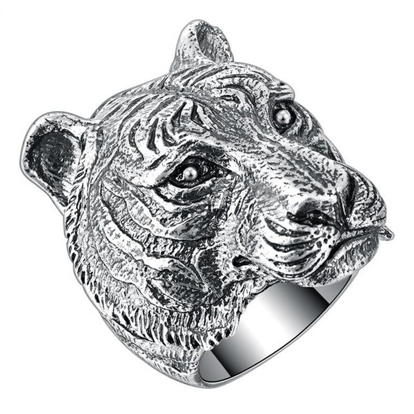 925 Sterling Silver Vintage Gothic Tiger Ring for Men