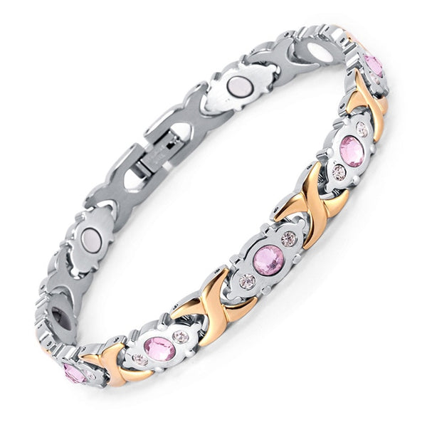 Silver & Rose Gold Pink Stone Magnetic Bracelet for Women