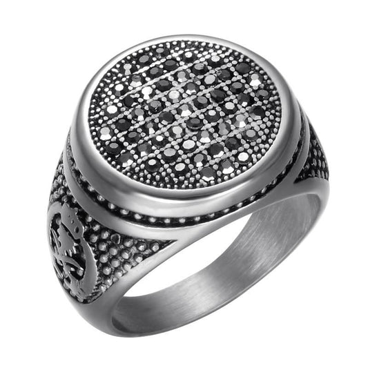 17mm Stainless Steel Silver-Tone Gothic Black Cubic Zirconia Men’s Wedding Band - Innovato Store