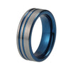 8mm Silver Brushed Matte Offset Surface with Blue Groove Tungsten Carbide Rings - Innovato Store