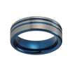 8mm Silver Brushed Matte Offset Surface with Blue Groove Tungsten Carbide Rings - Innovato Store