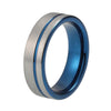 6mm Brushed Silver Offset Tungsten Ring with Blue Groove Pattern Wedding Ring - Innovato Store