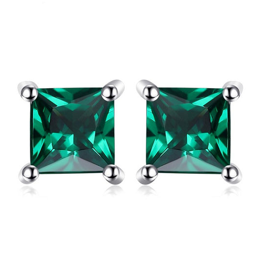 0.6ct Square Shaped Green Emerald Stud Earrings 925 Sterling Silver - Innovato Store