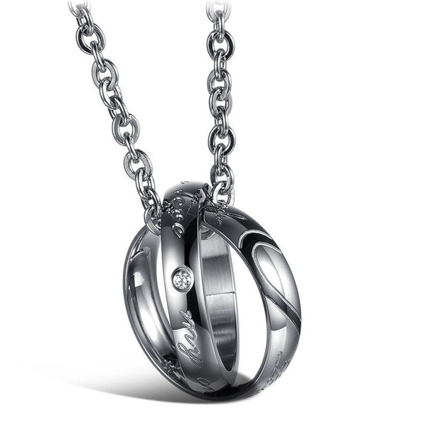 Half Heart Puzzle Couple Rings Pendant Necklaces
