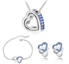 Rhinestone Double Heart Necklace, Bracelet & Earrings Jewelry Set