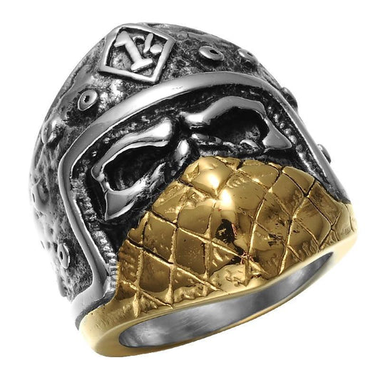 27mm Silver Accent Stainless Steel and Titanium Black and Gold Toned Mask Skull Men’s Wedding Band - Innovato Store