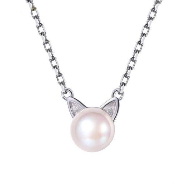 925 Sterling Silver with Freshwater Pearl Cat Pendant Necklace