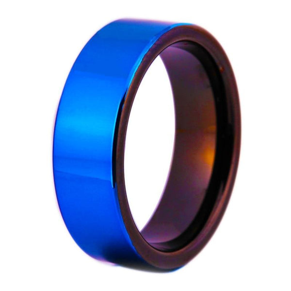 8mm Polished Blue and Black Tungsten Carbide Wedding Band
