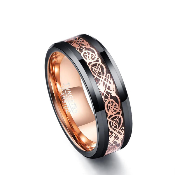 Double Inlay Black Tungsten Carbide with Dragon Celtic Pattern Wedding Ring - Innovato Store