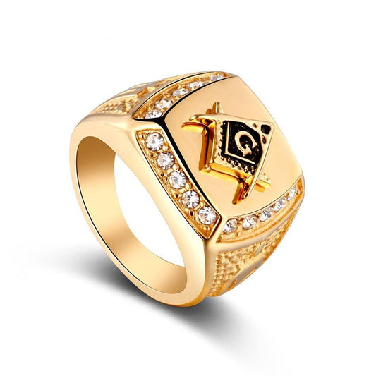 Yellow Gold Tone Stainless Steel with Cubic Zirconia Stones for Men