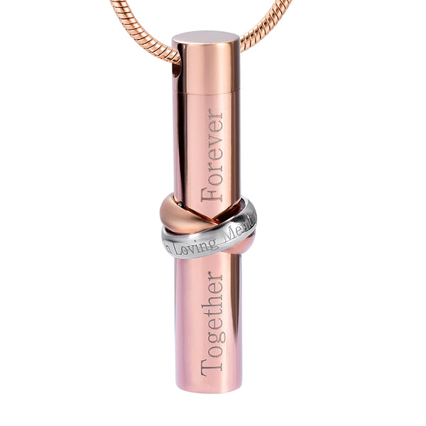 Rose Gold Cylinder Cremation Pendant Memorial Necklace