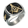 Titanium Stainless Steel with Black Inlay and Gold Color Masonic Symbols