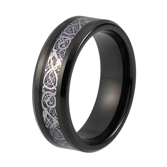 Silver Plated Dragon Inlay over Purple Carbon Fiber Tungsten Carbide Wedding Ring