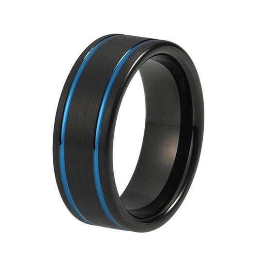 8mm Double Blue Strip with Black Tungsten Carbide Ring - Innovato Store