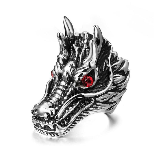 Dragon Head with Red CZ jewel Eyes Stainless Steel Ring - Innovato Store