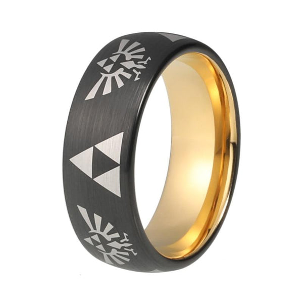 Gold Plated Tungsten Carbide Ring with South American Symbols - Innovato Store