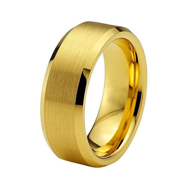 Yellow Color Gold Matte Brushed Tungsten Carbide Wedding Ring