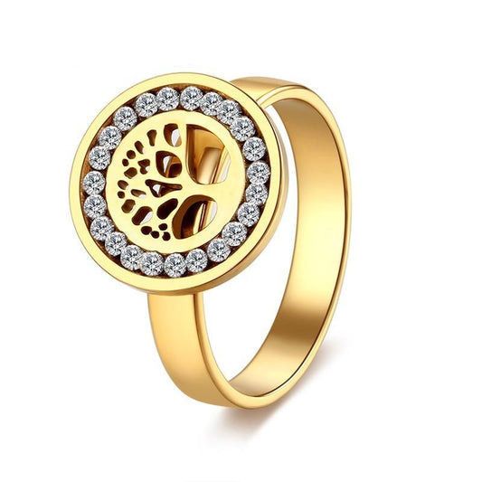 4mm Gold Accented with Crystal Inlay Women’s Tree Ring - Innovato Store