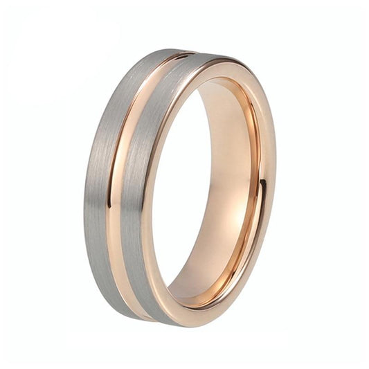 Unisex Pipe Cut Dual Color Rose Gold Plated and Tungsten Carbide Wedding Ring