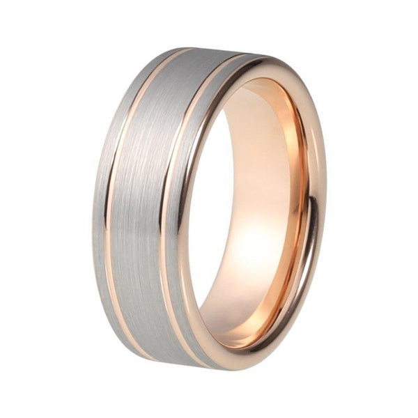 8mm Tungsten Carbide Silver-plated Brushed Top Rose Gold-plated Wedding Band - Innovato Store