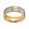 Unequaled Strip Brushed Matte Silver Coated Tungsten Gold Coated Grooved Pipe Cut Wedding Band