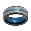 8mm Black and Blue Silver Brushed Matte Tungsten Carbide Ring - Innovato Store