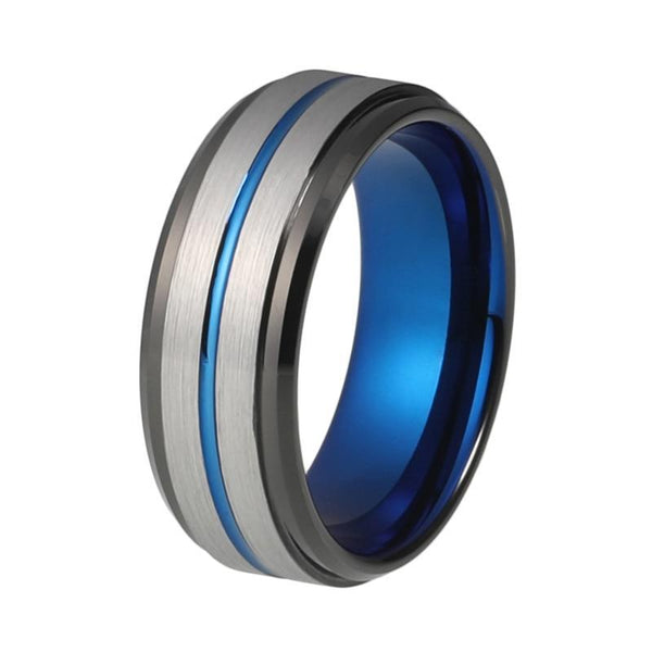 8mm Black Brushed Matte Tungsten Carbide Surface with Blue Groove Center - Innovato Store