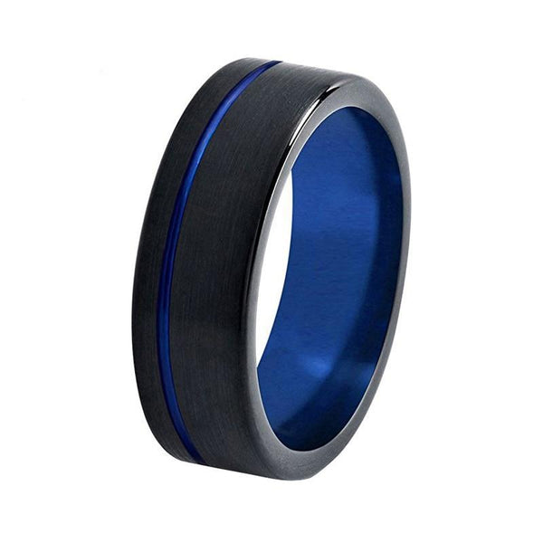 8mm Black Brushed Matte Tungsten Carbide with Blue Polished Surface Wedding Ring - Innovato Store