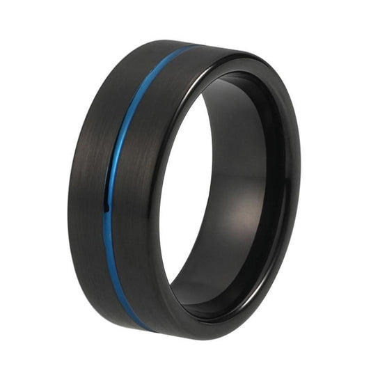 8mm Black Brushed Matt Surface with Blue Groove Tungsten Carbide Ring - Innovato Store