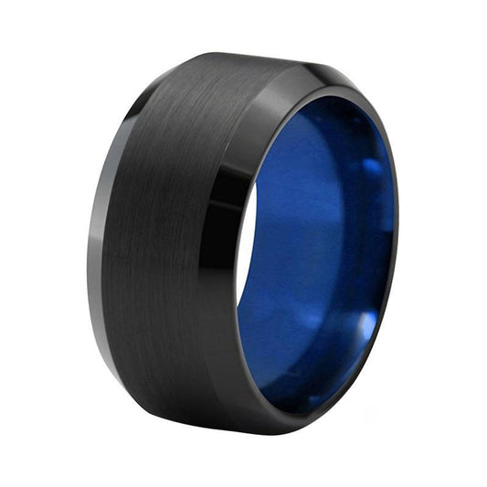 10mm Black and Blue Tungsten Carbide Ring with Beveled Edges for Men - Innovato Store