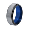 8mm Brushed Matte Surface with Curved Edges and Blue Inner Wedding Ring - Innovato Store