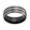 Silver Matte Tungsten Dome Shape with Double Grooved Strips Wedding Band