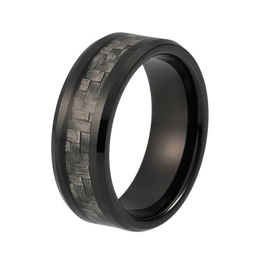 8mm Grey Carbon Fiber Inlay Black Tungsten Carbide Ring Comfort Fit Wedding Band Engagement Ring - Innovato Store