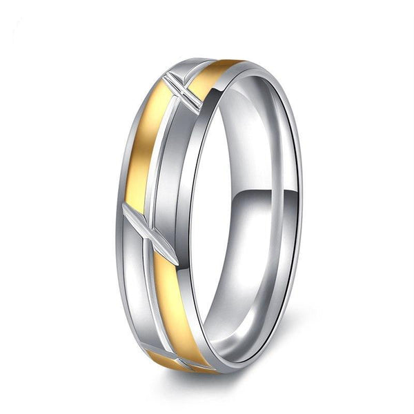 6mm Unisex Silver and Gold-Toned Stainless-Steel Design Wedding Band - Innovato Store