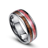 Two Tone Rose and Wood Inlay with White Silver-Tungsten Carbide Wedding Rings