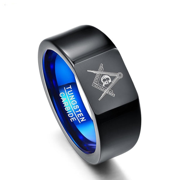 Black Polished Freemason Men’s Career Tungsten Carbide Ring - Innovato Store